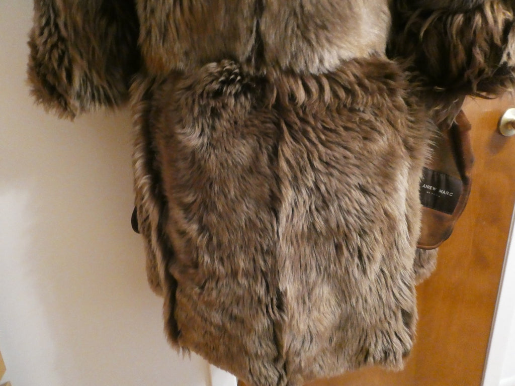 Authentic Andrew Marc New York women 100% shearling winter coat brown suede XS