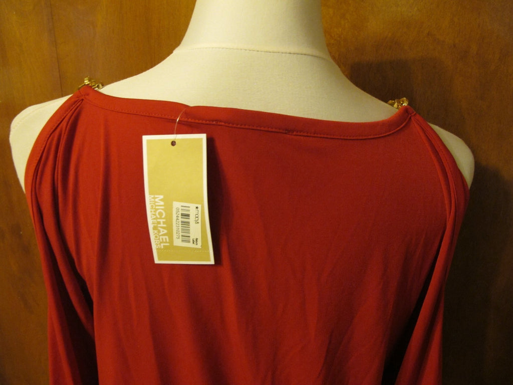 Michael Kors women’s red chain trim gold shoulder top New