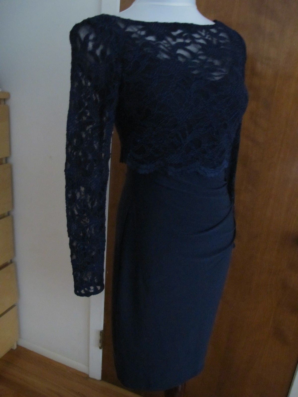 Ralph Lauren  women navy bodice overlay fabric lace crafted evening NWT dress 2 