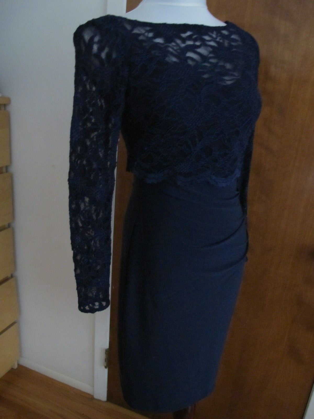 Ralph Lauren  women navy bodice overlay fabric lace crafted evening NWT dress 2 