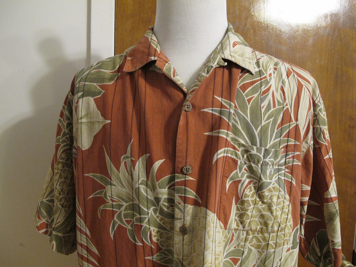 Tommy Bahama Men's Pre-Owned Silk Multi Color Pineapple Print Brown Shirt Large 