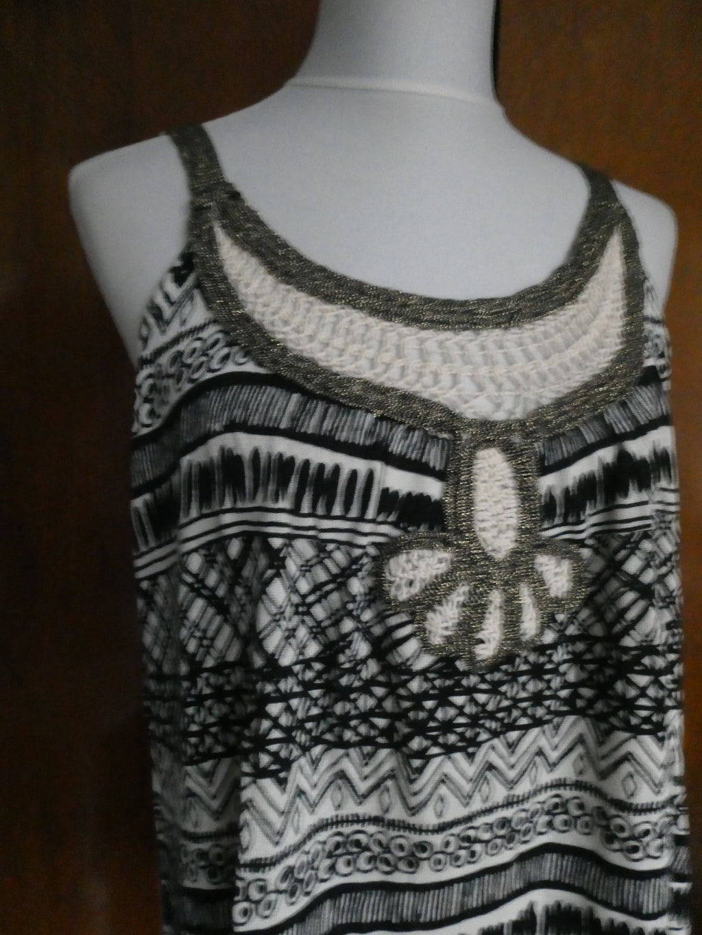 Sweaterworks Women's Top Black White Crochet Trim Cotton Rayon Size Large $68