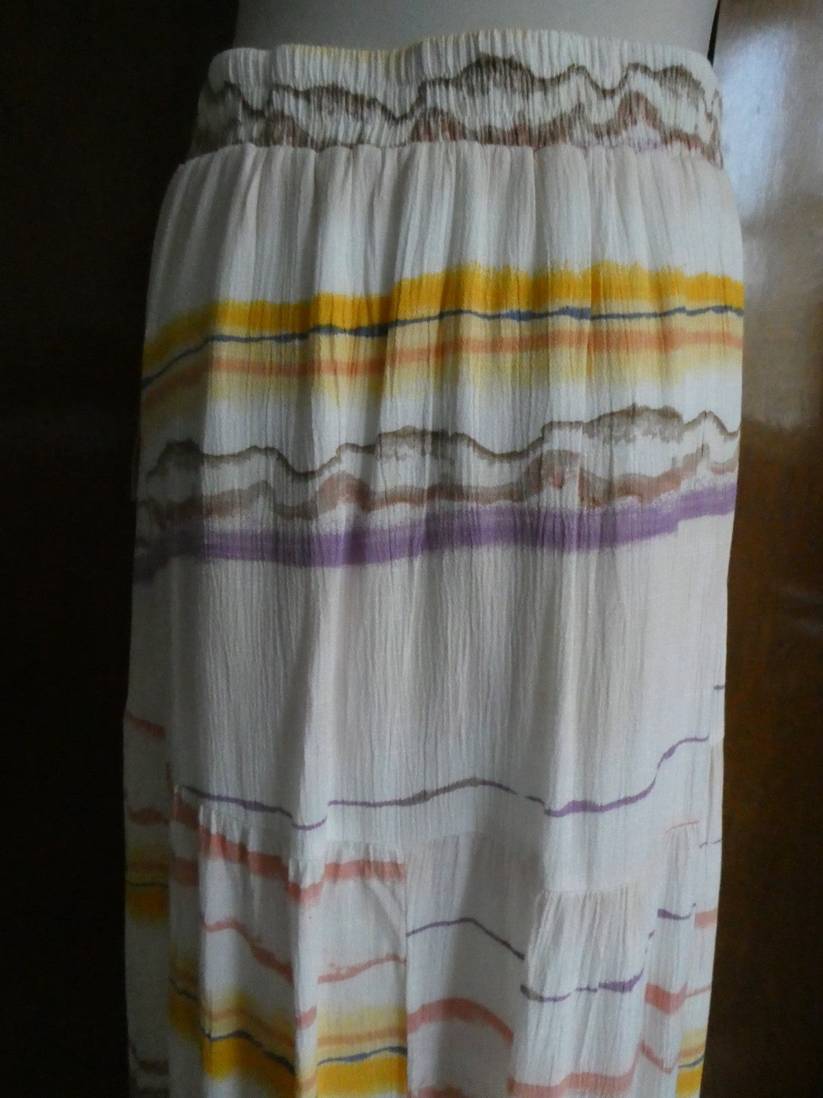 Nine West Women Maxi Skirt Tiered Side Slit Elastic Waist Multicolored Small $40