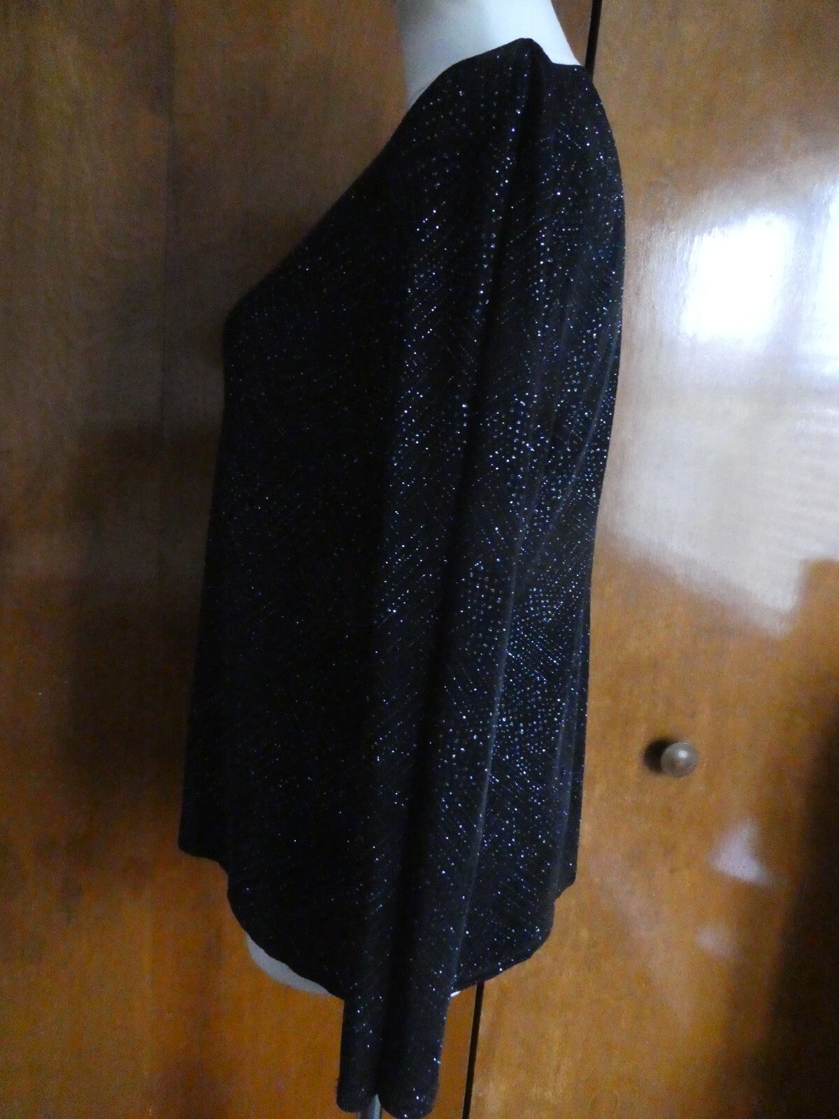 Vtg Onyx Nite Women Black Sparkles Glitter Long Sleeve Cardigan Made USA P/Large