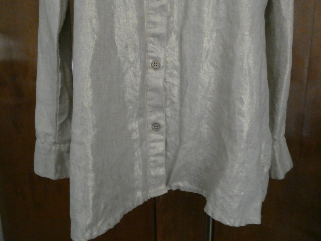 Kate Hill Woman LINEN Button-Down Shirt Top Glimmer Color Size Small