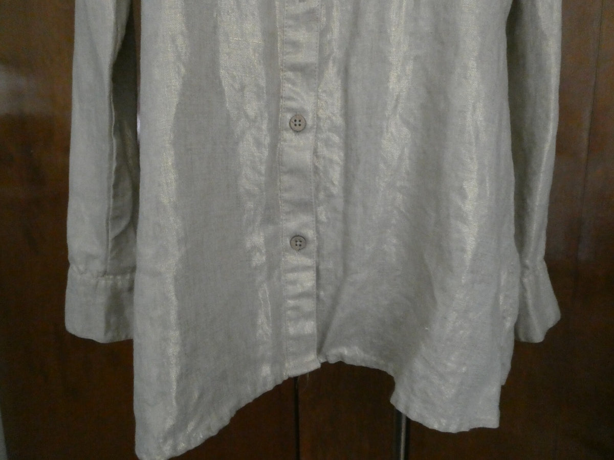Kate Hill Woman LINEN Button-Down Shirt Top Glimmer Color Size Small