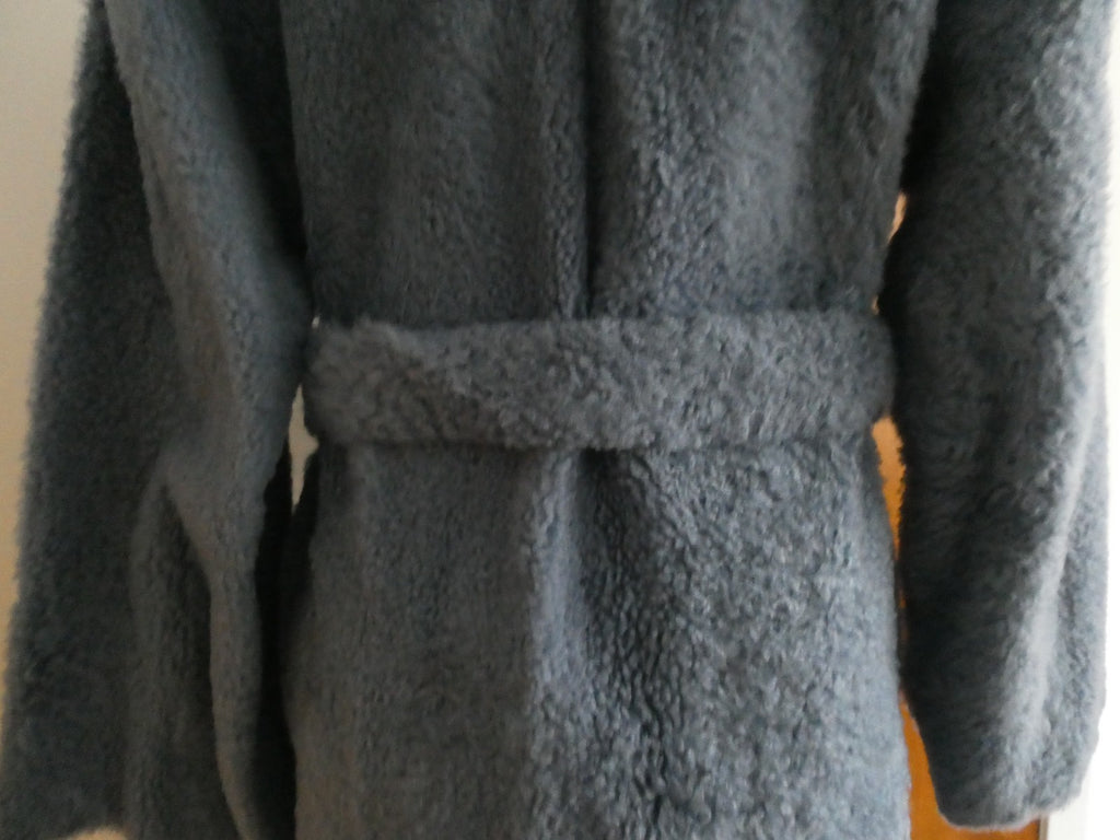 Theory Robe Coat Metal Blue Shearling Lamb Fur Teddy Coat M $2895 Made In Turkey