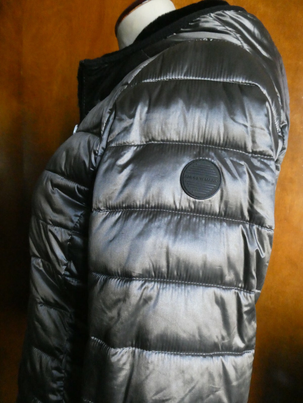 Andrew Marc Women's Gray/Black Reversible Puffer and Faux Fur Jacket Coat S/CH 
