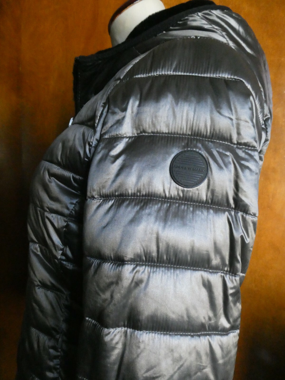Andrew Marc Women's Gray/Black Reversible Puffer and Faux Fur Jacket Coat S/CH 