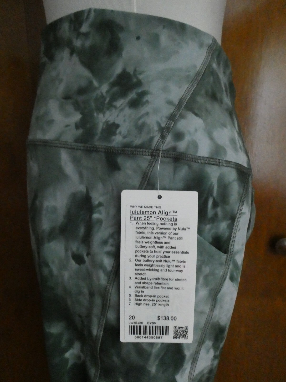 Lululemon Align Pant 25" Green Print Yoga Legging with Side Pockets Size 20