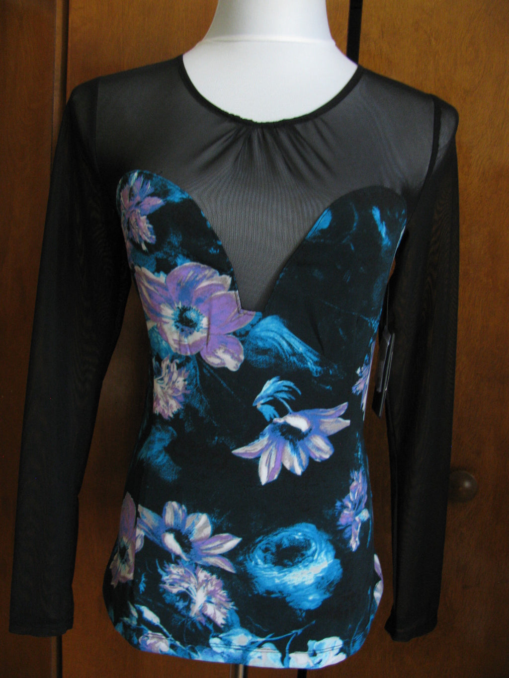 Guess women's black long sleeve mesh evening sweetheart top sz medium NWT