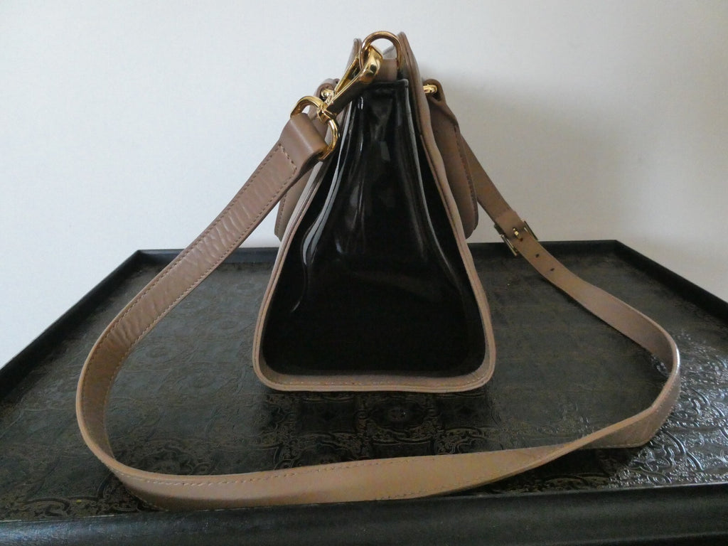 Ted Baker London Leather Crossbody Bag Nude/Black Top Handle Gold Bow Handbag