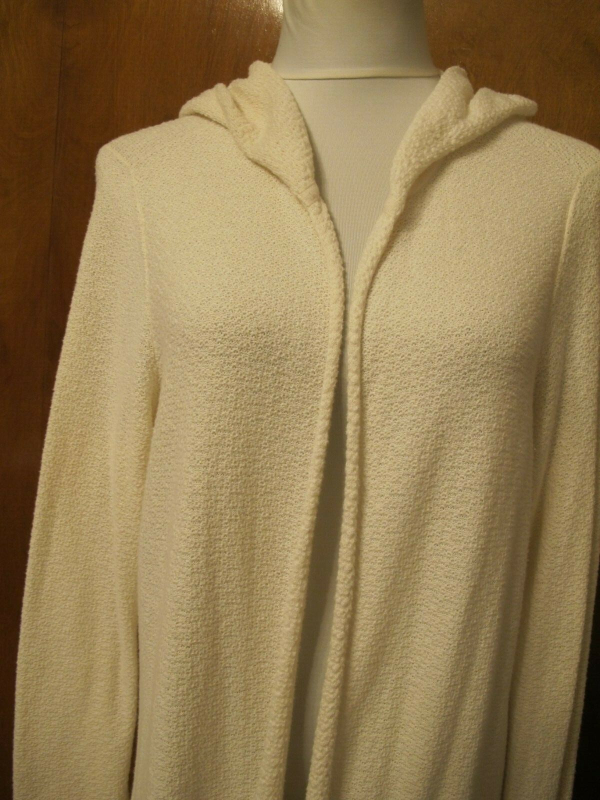 Eileen Fisher Women’s Ivory Knit Open Front Hood Organic Cotton Cardigan XLarge