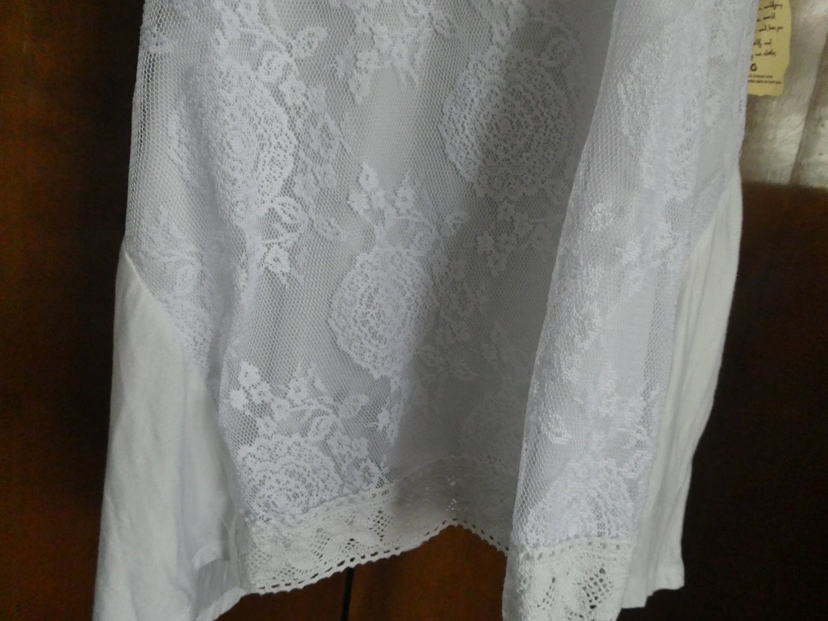 ONE Word women's white fabric craft embroidered lined blouse XLarge