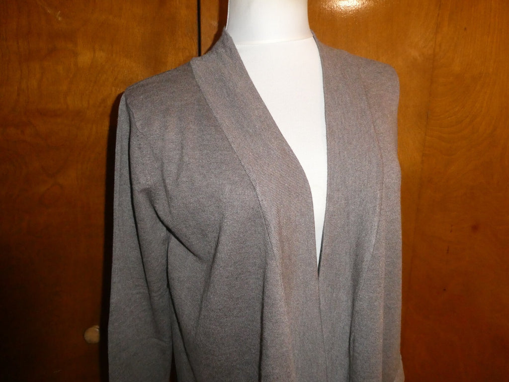 Linda Matthews Women's Brown Open Front Detailed Cardigan Large