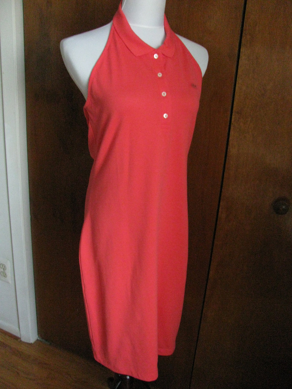 Lacoste women's red cotton halter dress US12/Euro44 NWT 