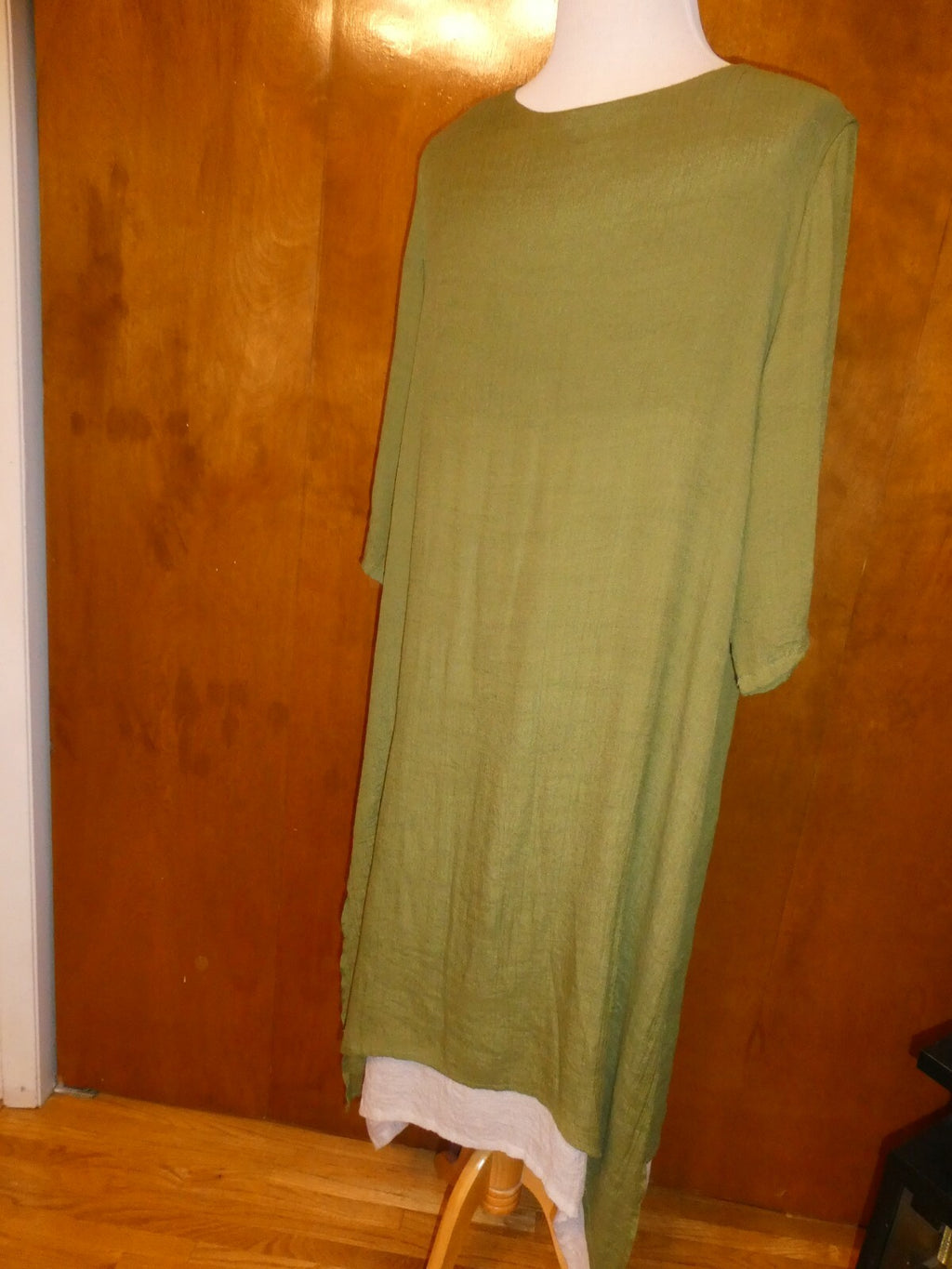 GRACILA Women’s Green/Ivory ¾ Sleeves Two Layer Long Dress 5X 