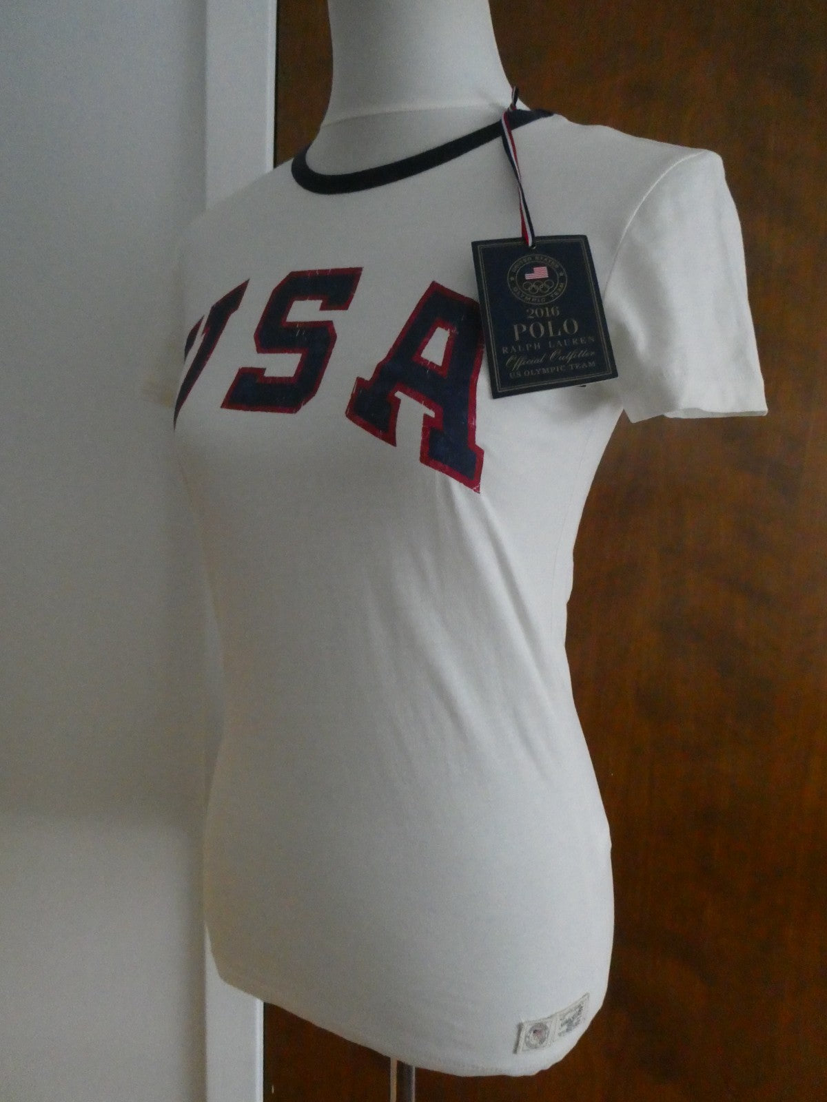Polo Ralph Lauren 2016 Team USA Olympic T-Shirt Women White Cotton Authentic