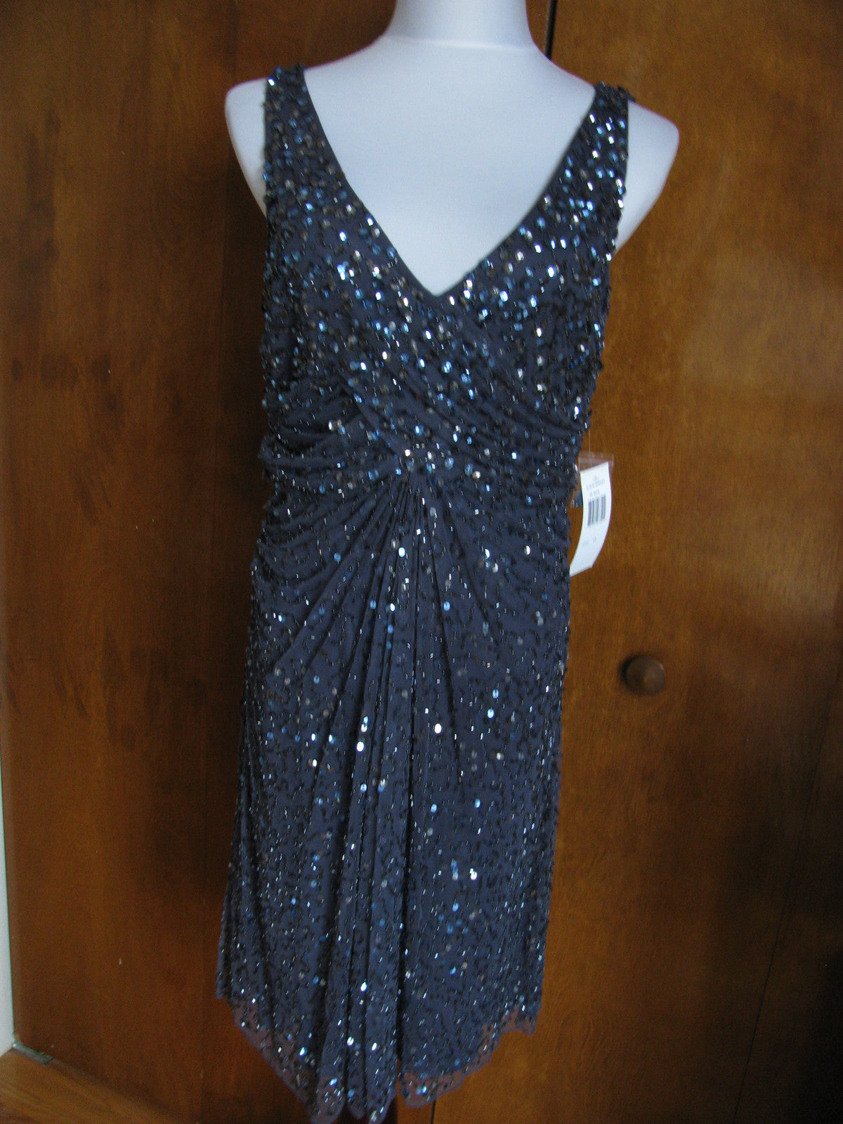 Patra Women’s Blueberry Evening Lined Sequined Twist Mesh Dress Size 12 New