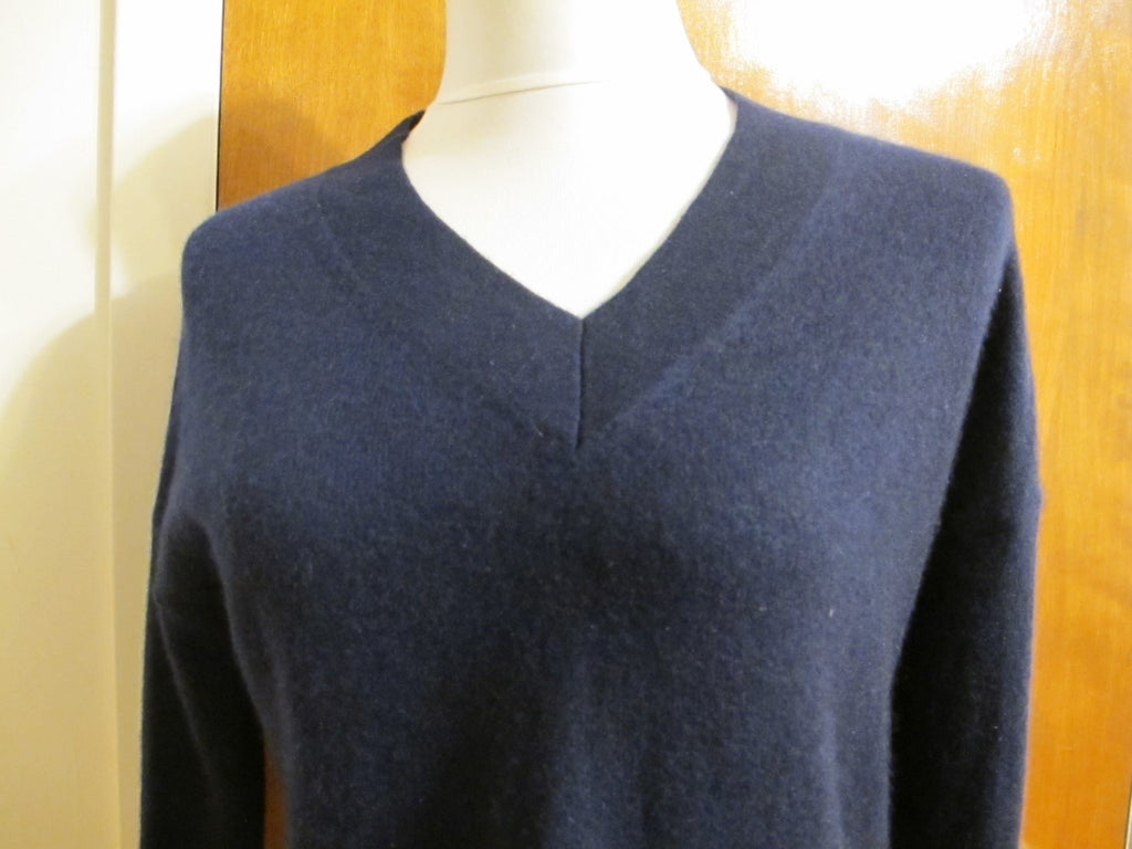 Bloomingdale's women's dark navy 2ply cashmere trim polyurethane sweater Medium 