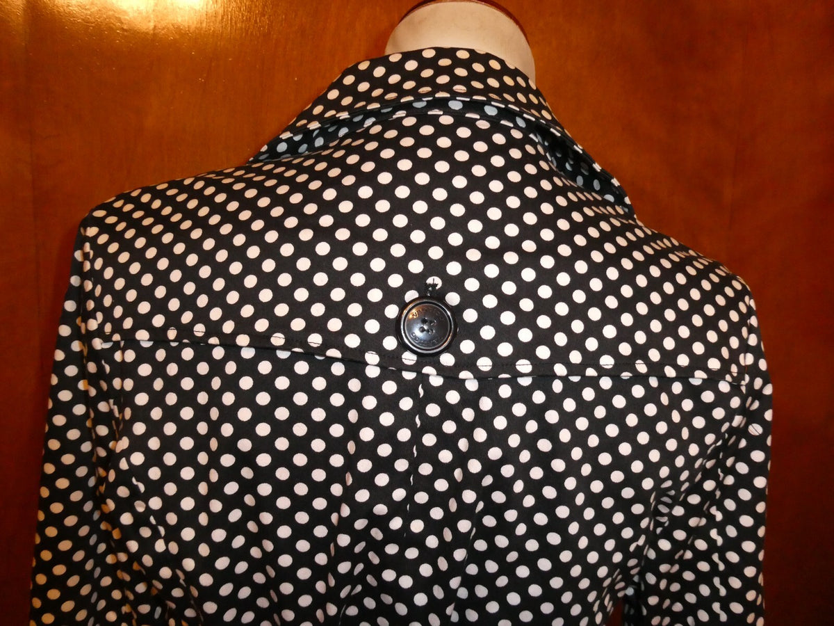 Vertigo Paris Black & White Polka Dot Jacket Trench Coat, Button Up, Medium