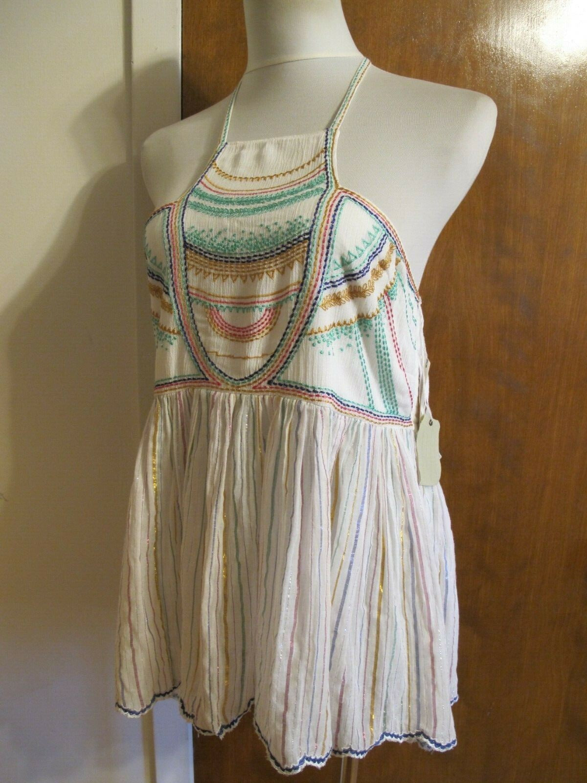 Anthropologie Floreat women's embroidered white multicolor rayon halter top