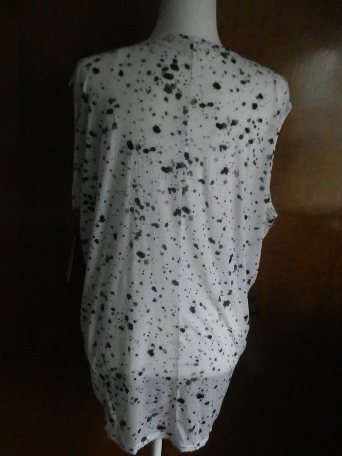 Michael Kors Women Top White/Black Splash Print 100% Tencel Medium $69.50