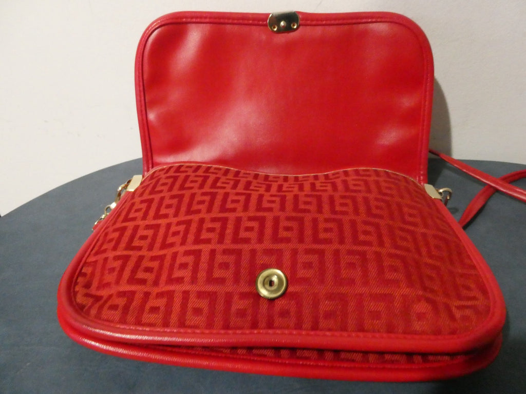Vintage Red Italian Crossbody Shoulder Bag Geometric Pattern Small Made in Italy