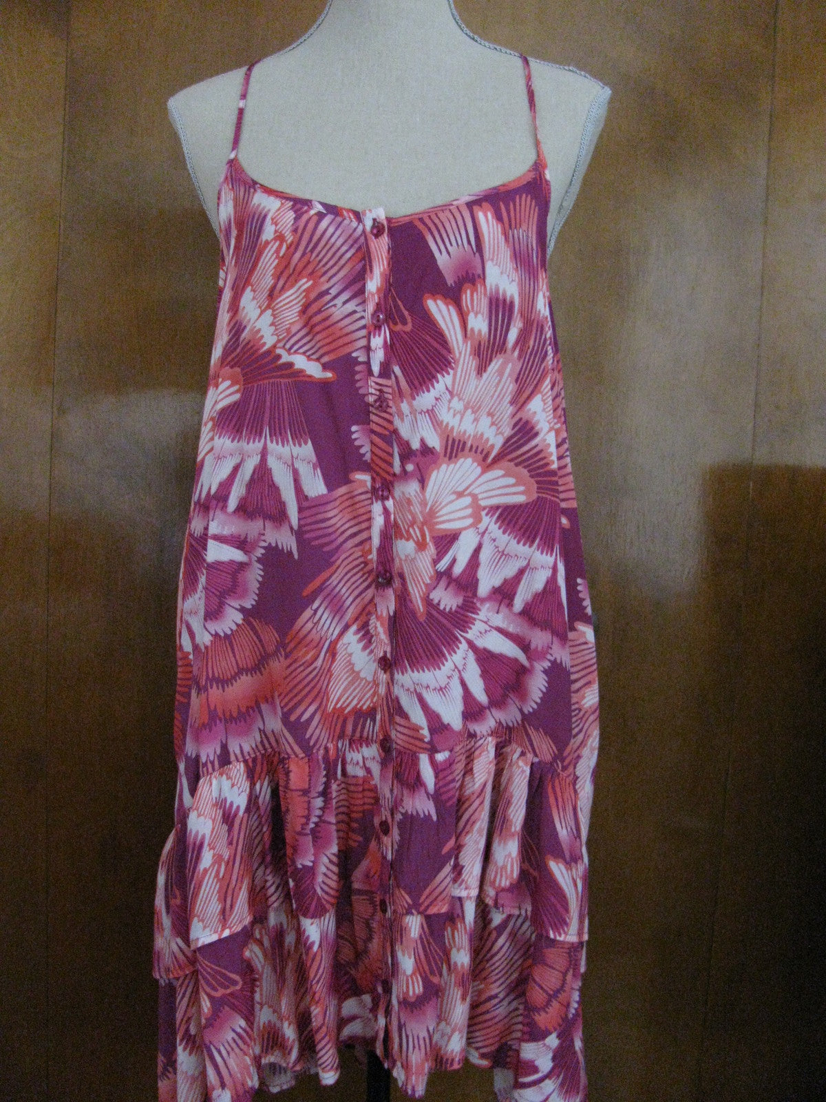 Free People women's raspberry peacock print sheer dress Medium 
