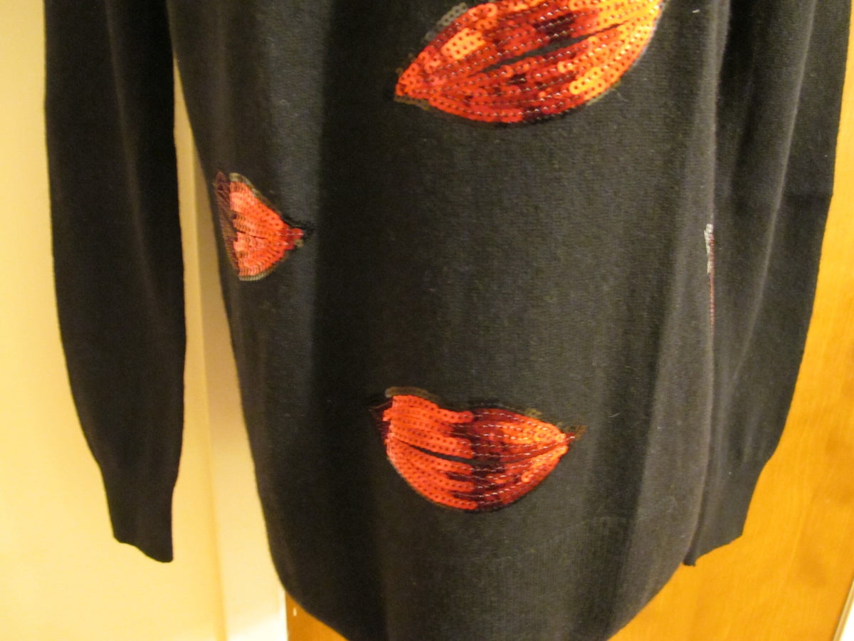 Bloomingdale Aqua Women’s Black Red Combo Cashmere Sweater Small