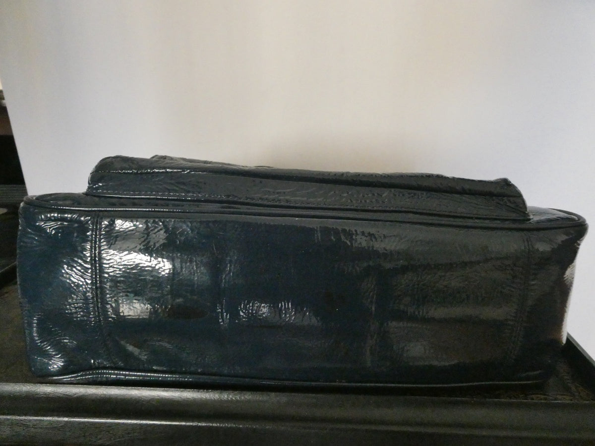 Authentic COACH Vintage Dark Navy Patent Leather Large Shoulder Bag Chain Strap