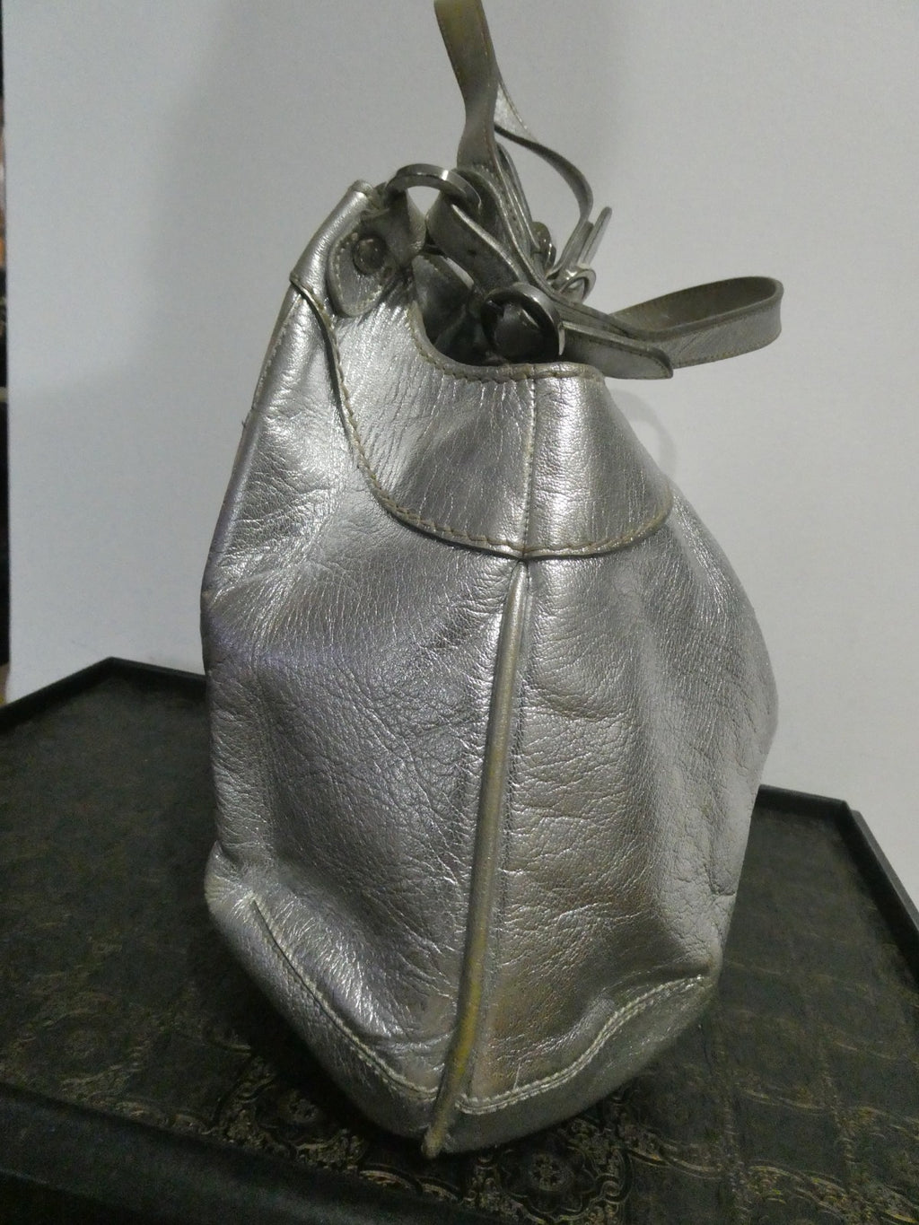 Hogan Women’s Silver Leather Hobo Shoulder Handbag Medium Italy