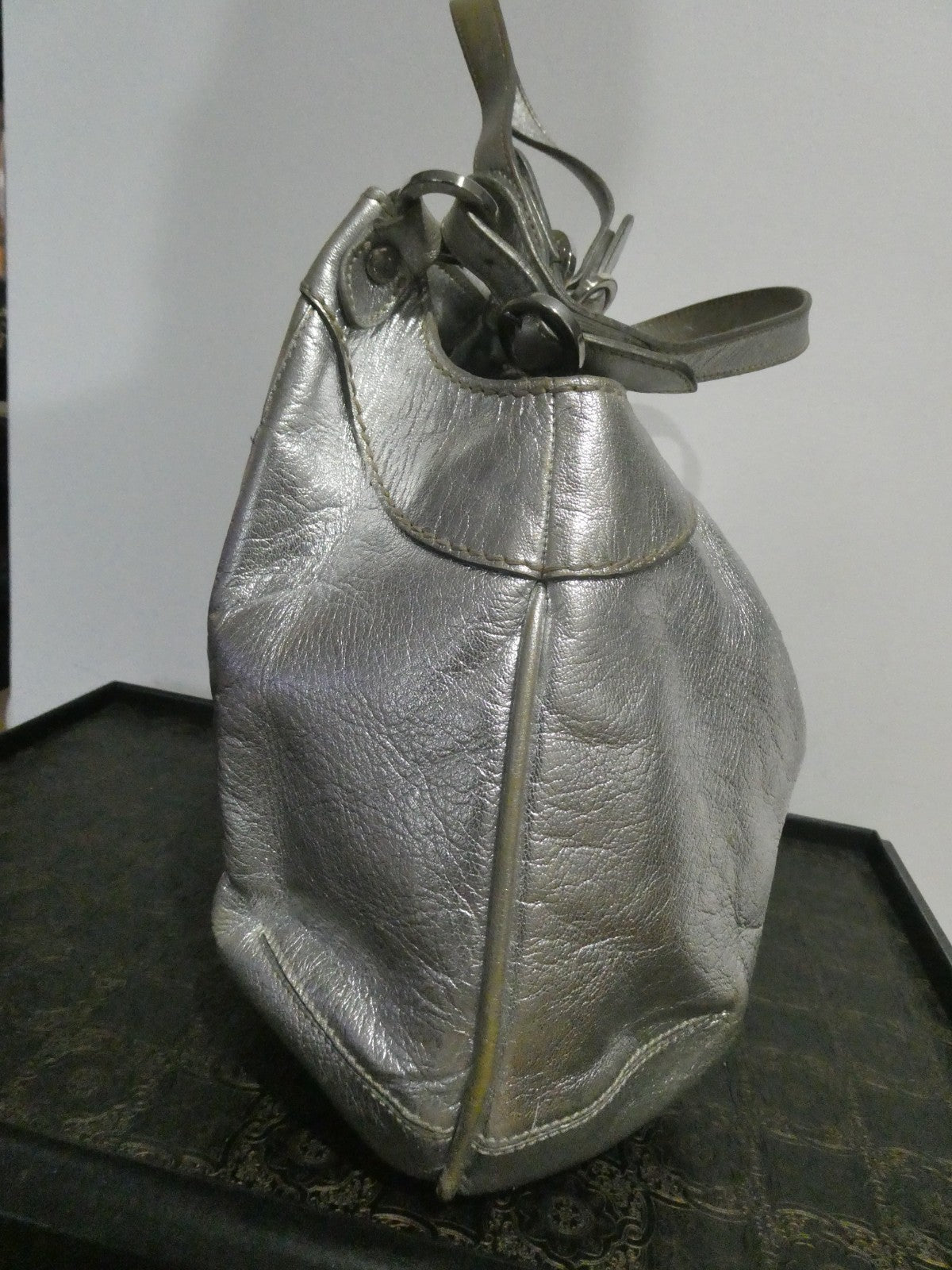 Hogan Women’s Silver Leather Hobo Shoulder Handbag Medium Italy
