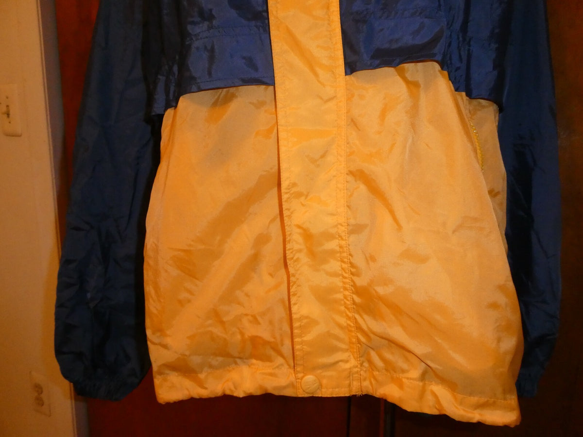 Speedo unisex blue/yellow nylon zip up packable rain jacket XS (fit S or M) 