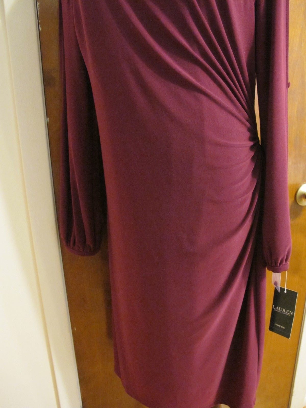 Ralph Lauren women's burgundy long sleeves with slits gathered classic dress 16