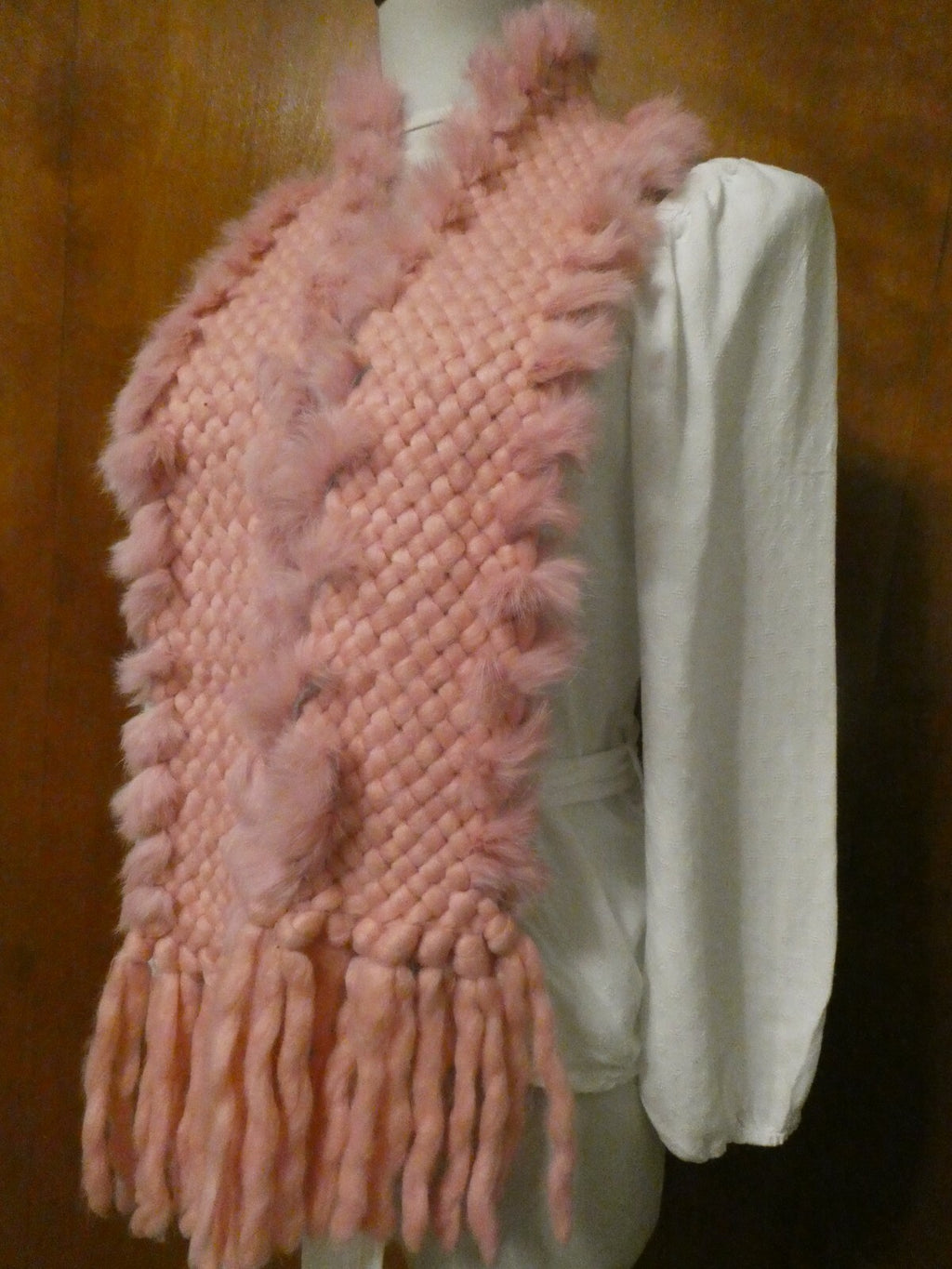 Women's Solid Pink Fringe Rabbit Scarf Size 60" X 4.5"
