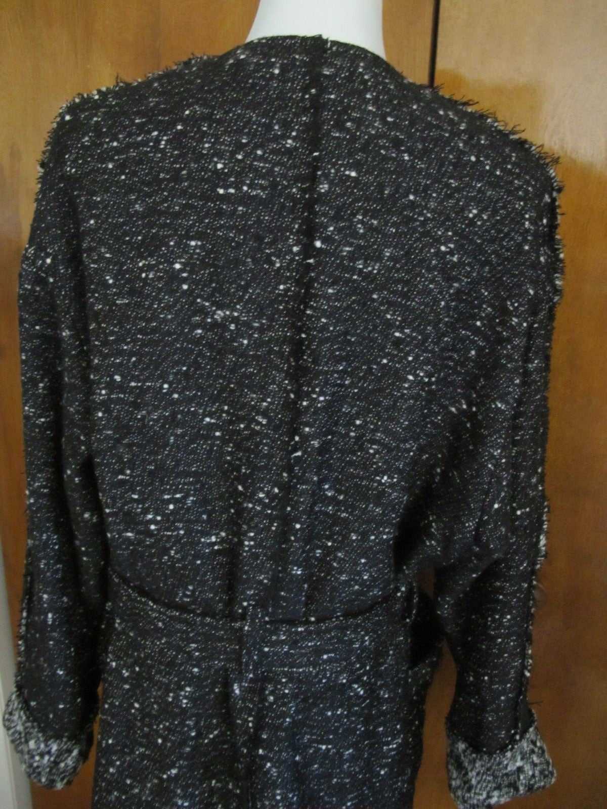 Free People Womens Black Combo Lined Fringe Wrap Coat Medium NWT fits Large