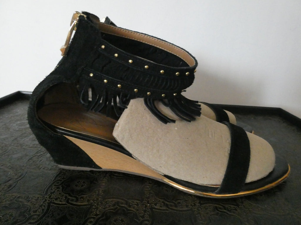 Report Signature Womens Black Wedge Heels Shoes Sandals Peep Toe Women's 8.5 WMS
