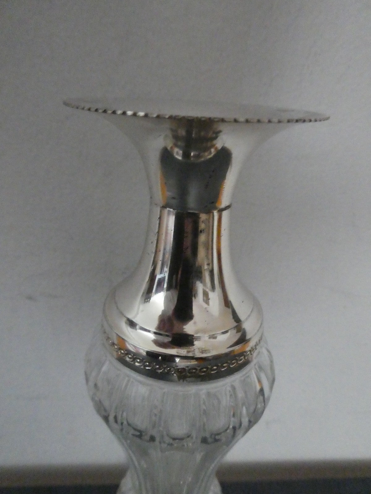 Vintage Made in Italy Glass Silver Tone Candlestick Candle Holder MCM 8"