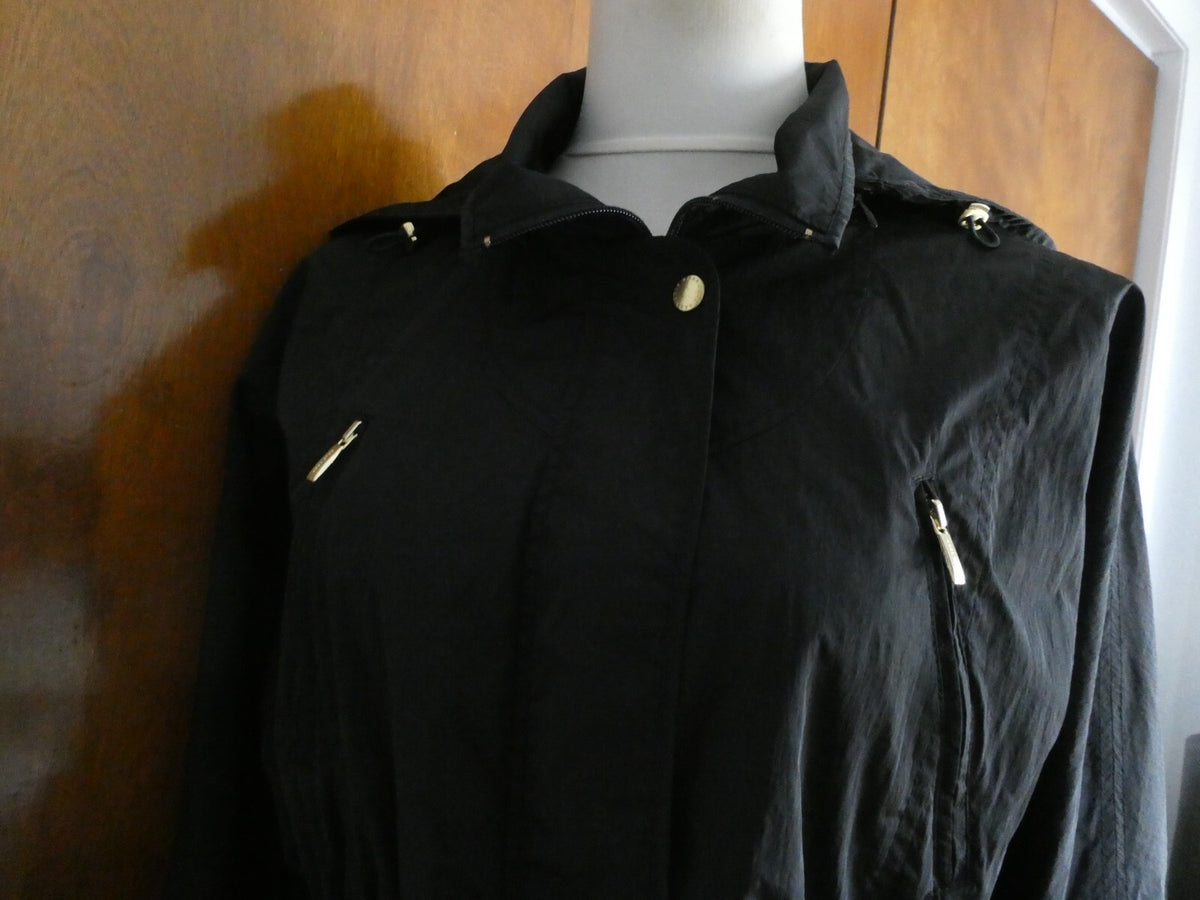 Cole Haan Black Zip Down Lined with Roll Tabs Pea Coat Medium
