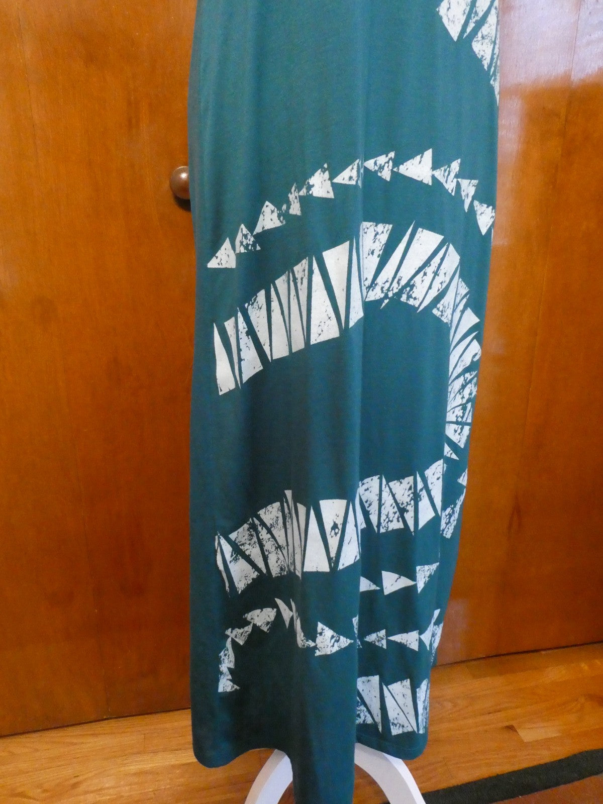 Material Girl Junior Small Maxi Dress Green White Geometric Print Lace Up Back