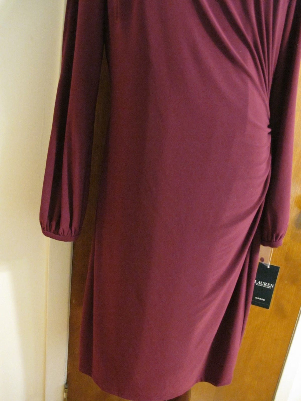 Ralph Lauren women's burgundy long sleeves with slits gathered classic dress 16
