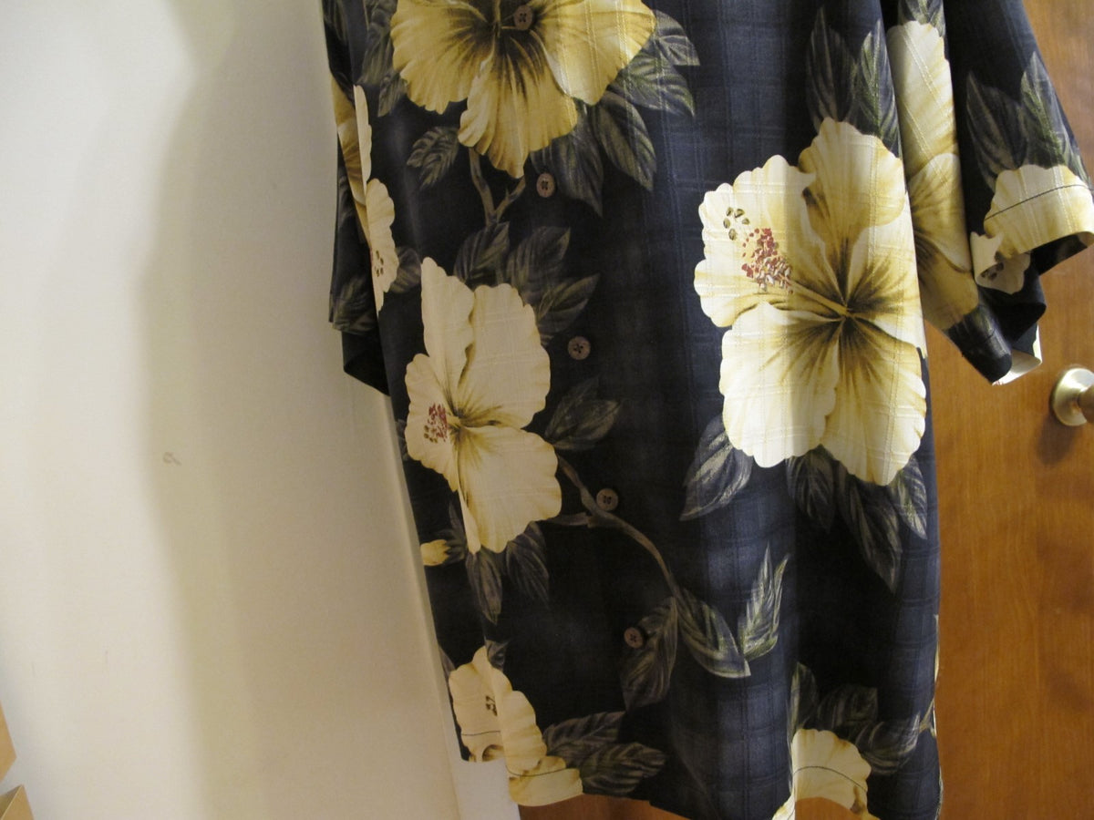 Tommy Bahama Men's Silk Black Gray Yellow Button Down Gorgeous Shirt Large 