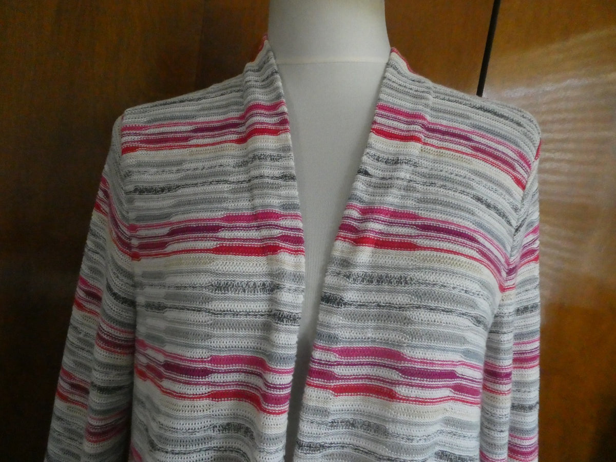 Nic + Zoe Women Linen Blend Open Front Multicolor Long Sleeve Cardigan Large