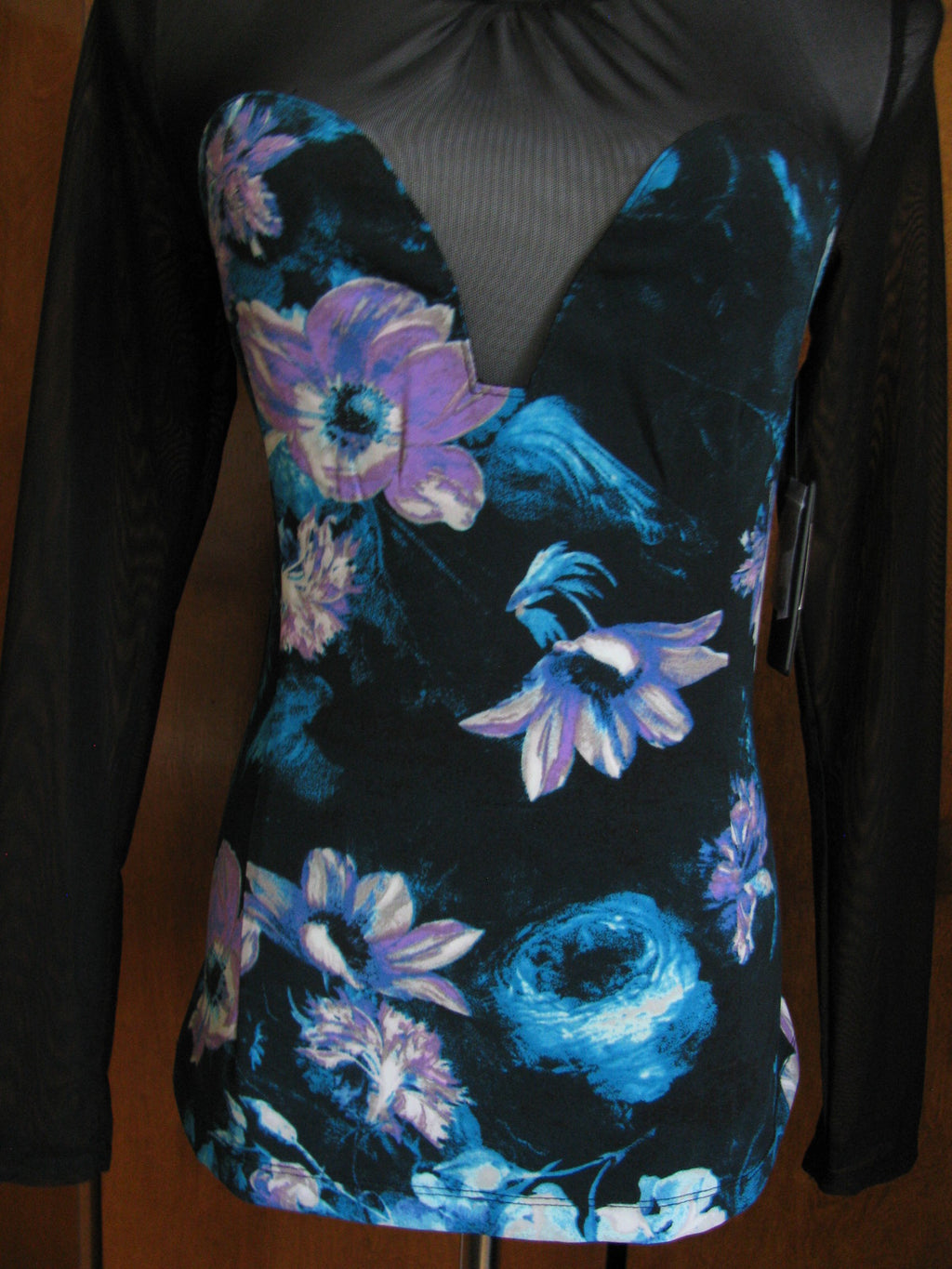 Guess women's black long sleeve mesh evening sweetheart top sz medium NWT