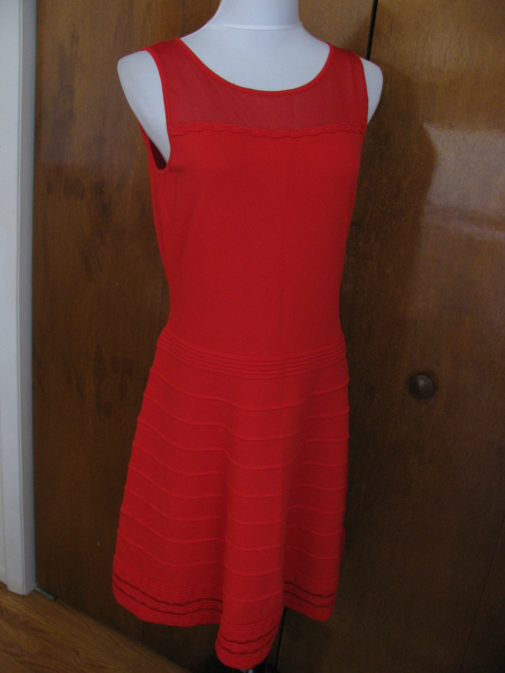 Ralph Lauren's women’s red stylish detailed sheer front NWT dress size Large