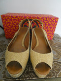 Tory Burch Textile Upper Leather Wedge Sandal Beige Size 7M