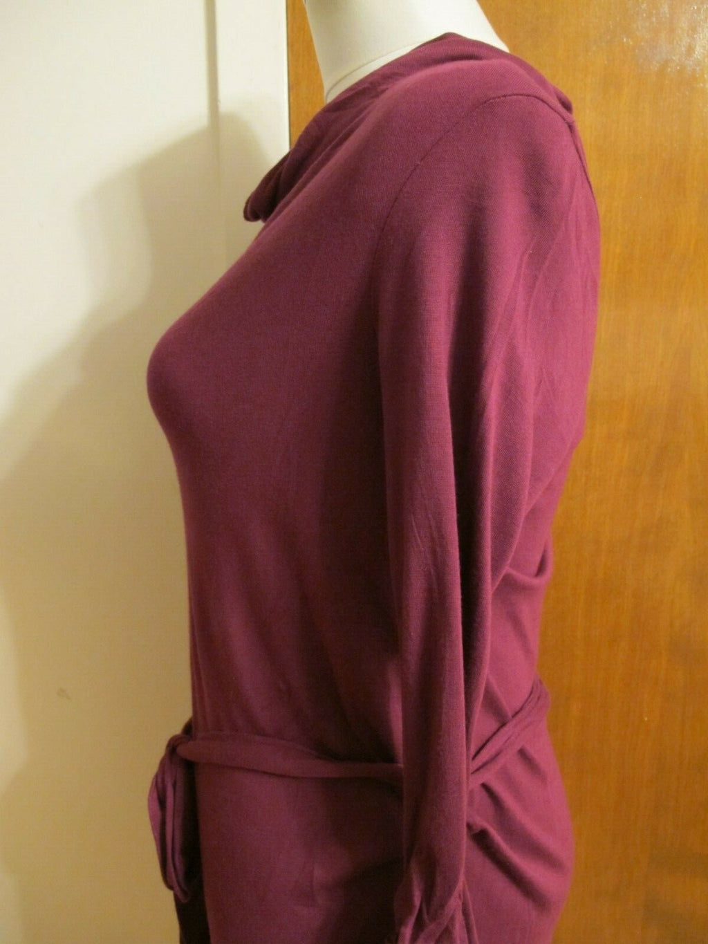 Gap Women's Burgundy Rayon Belted Long Gathered Sleeves Dress XS