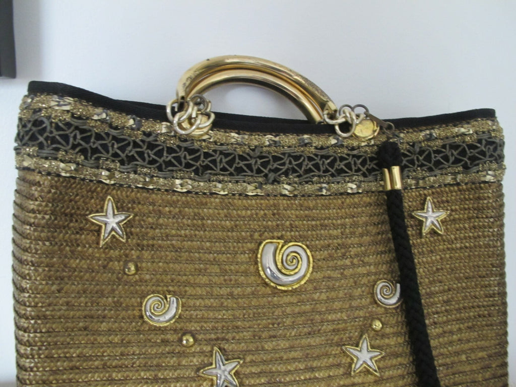 Women's Summer Gold Large Zippered Tote Handbag Made In Italy
