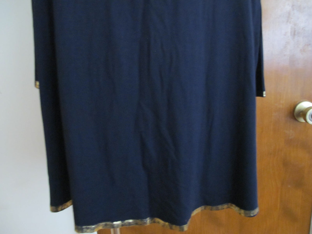 Tahari women's navy decorated A-line long sleeves top size medium new